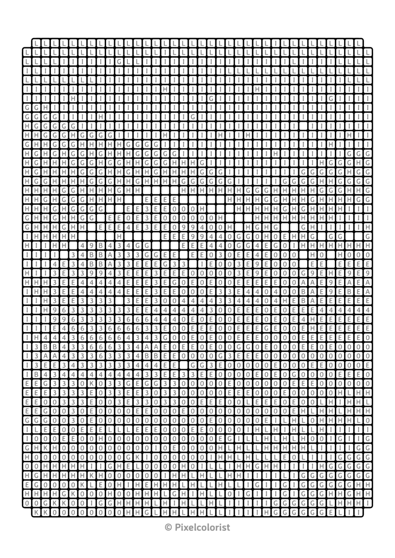 The free Christmas color by number PDF page: a grid of numbers and letters on black, ready to color.